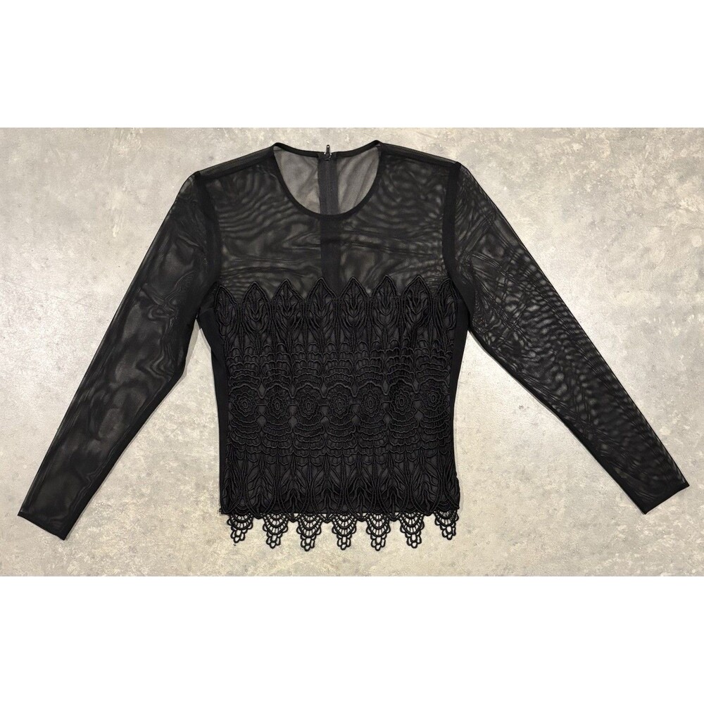J.R Nites Caliendo Whimsy Goth Top Sz 8 Black Crochet Mesh Long Sleeve Vintage